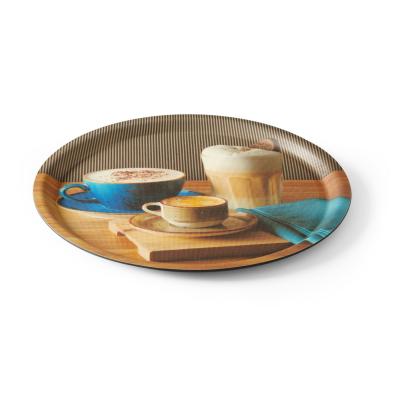 Servírovací podnos, protiskluzový, kulatý, s potiskem, HENDI, tasty coffee, ⌀380x(H)15mm | 507971